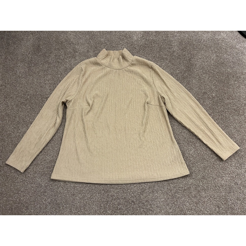 SHEIN Curve Mock Neck Top Womens 5XL Beige Excellent Textured Plisse Long Sleeve